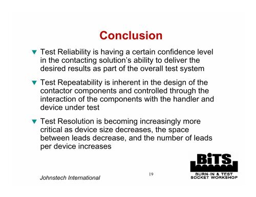 Johnstech International - BiTS Workshop