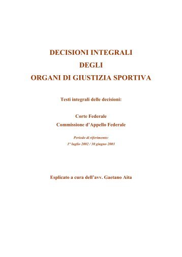 Stagione sportiva 2002 - Diritto Calcistico