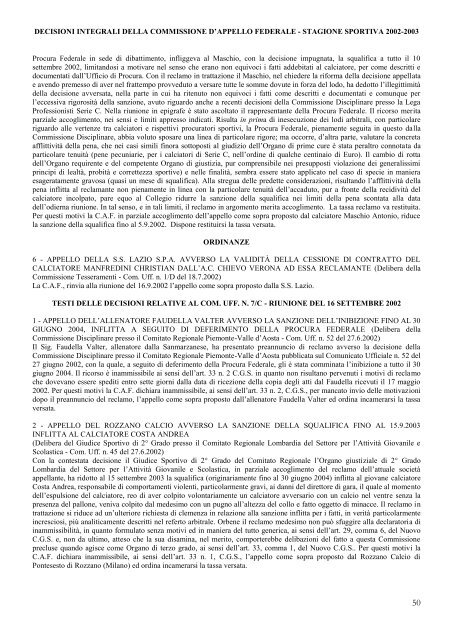 Stagione sportiva 2002 - Diritto Calcistico