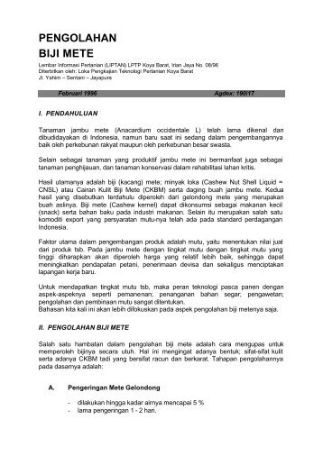 PENGOLAHAN BIJI METE - Pustaka Deptan - Departemen Pertanian