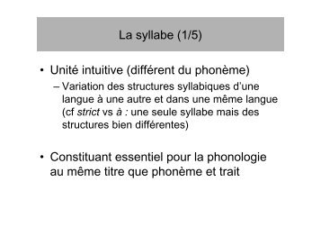 La syllabe (1/5) â¢ UnitÃ© intuitive (diffÃ©rent du phonÃ¨me ... - Lacheret