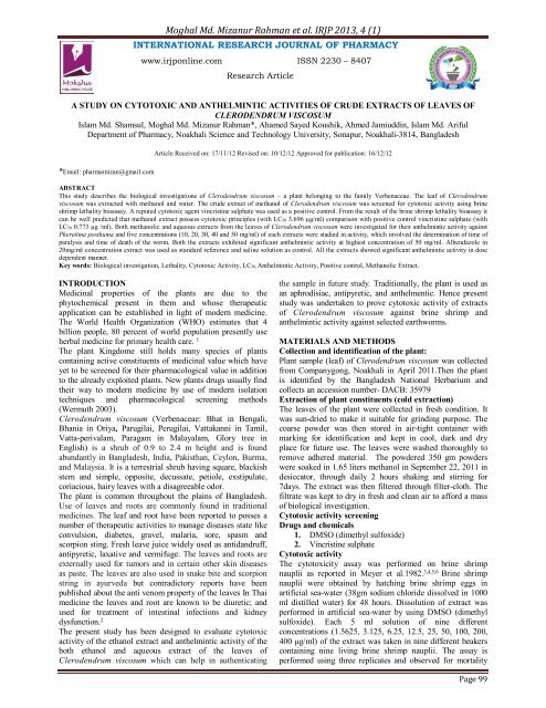 Moghal Md. Mizanur Rahman et al. IRJP 2013, 4 (1) - International ...