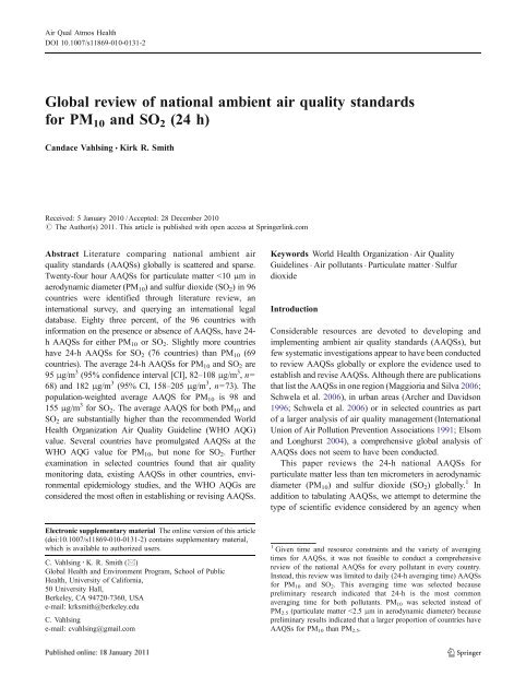 Global review of national ambient air quality standards for PM10 and ...