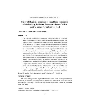 Study of Hygienic practices of street food vendors in ... - Shiats.edu.in