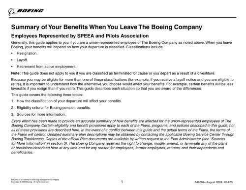 Summary of Your Benefits When You Leave The Boeing ... - Speea