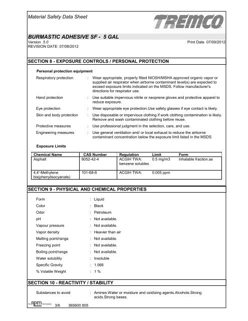 BURMASTIC ADHESIVE SF - 5 GAL