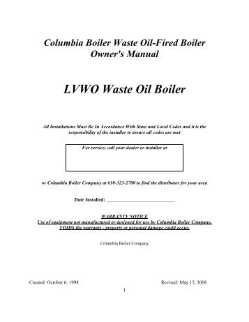 LVWO Waste Oil Boiler - Columbia Heating