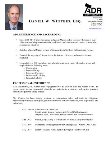 Daniel W. Winters, Esq. Resume - ADR Services, Inc.