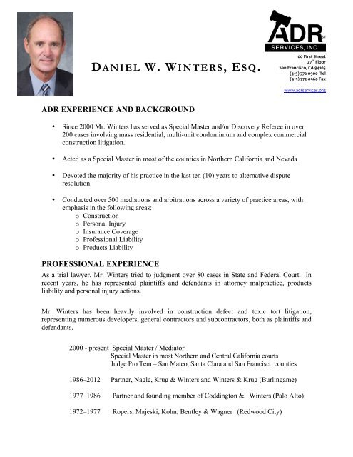 Daniel W. Winters, Esq. Resume - ADR Services, Inc.