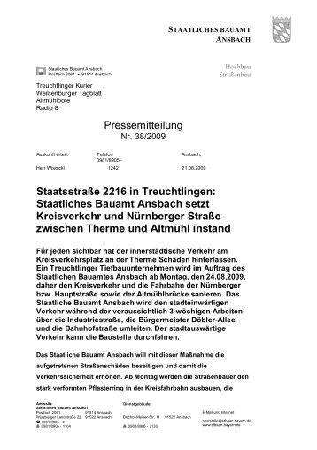 StaatsstraÃe 2216 in Treuchtlingen - Staatliches Bauamt Ansbach