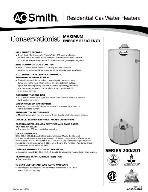 aosrg45200 - AO Smith Water Heaters