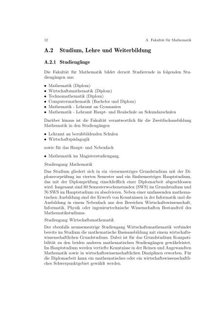 JAHRESBERICHT 2002/2003 - Fakultät für Mathematik - Otto-von ...