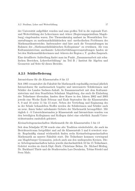 JAHRESBERICHT 2002/2003 - Fakultät für Mathematik - Otto-von ...