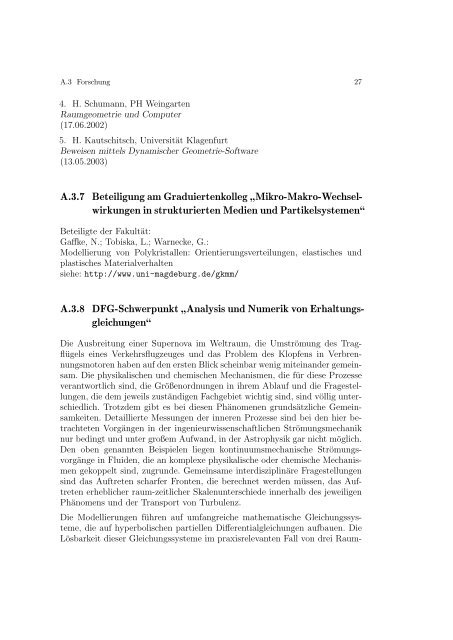 JAHRESBERICHT 2002/2003 - Fakultät für Mathematik - Otto-von ...