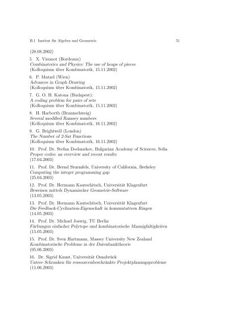 JAHRESBERICHT 2002/2003 - Fakultät für Mathematik - Otto-von ...