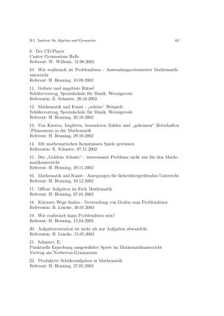 JAHRESBERICHT 2002/2003 - Fakultät für Mathematik - Otto-von ...