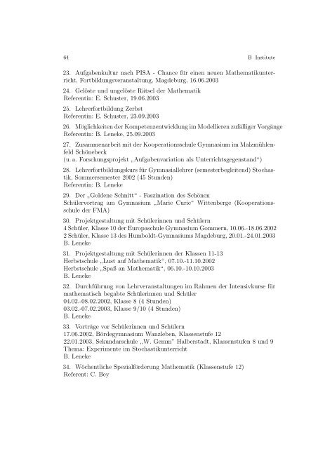 JAHRESBERICHT 2002/2003 - Fakultät für Mathematik - Otto-von ...