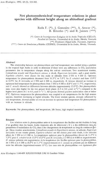 Net photosynthesis-leaf temperature relations in plant species with ...