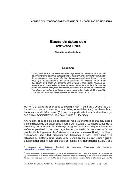 Bases de datos con software libre - Universidad de Manizales