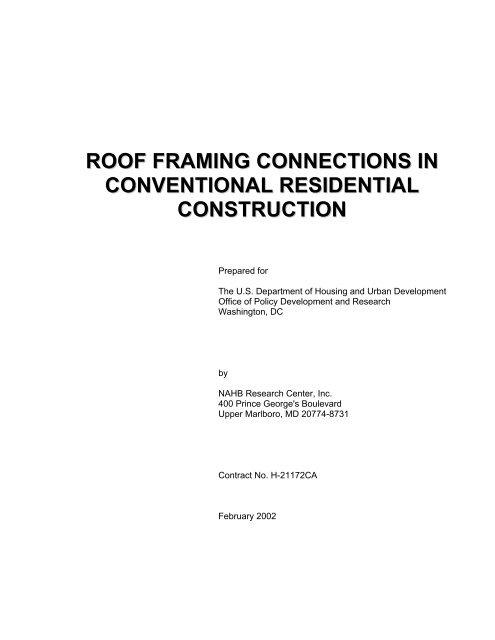 roof framing connections in conventional residential construction