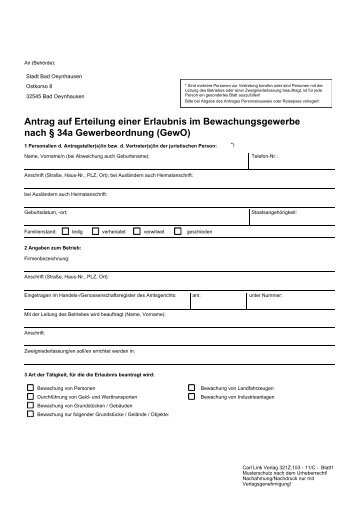 Antrag auf Erteilung einer Erlaubnis im ... - Bad Oeynhausen