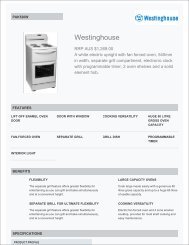 Westinghouse PAK520W Upright Electric Stove Technical Specs