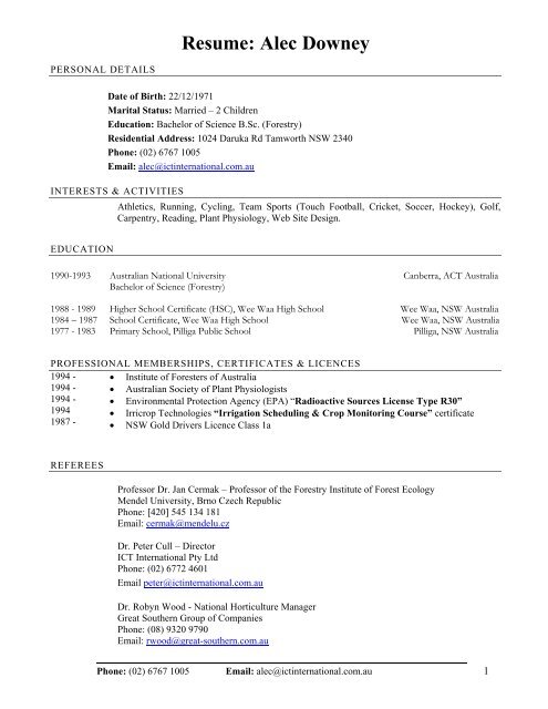 Resume: Alec Downey - Facultad de Ciencias