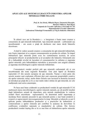 AplicaÅ£i ale sistemului HACCP Ã®n industria apelor minelale - ecr-uvt