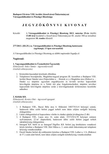 JEGYZŐKÖNYVI KIVONAT