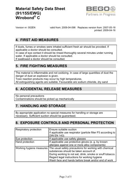 Material Safety Data Sheet (91/155/EWG) Wirobond C - m-tec dental