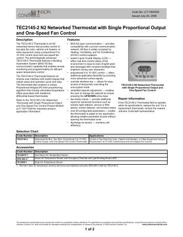 TEC2145-2 N2 Networked Thermostat with Single Proportional ...