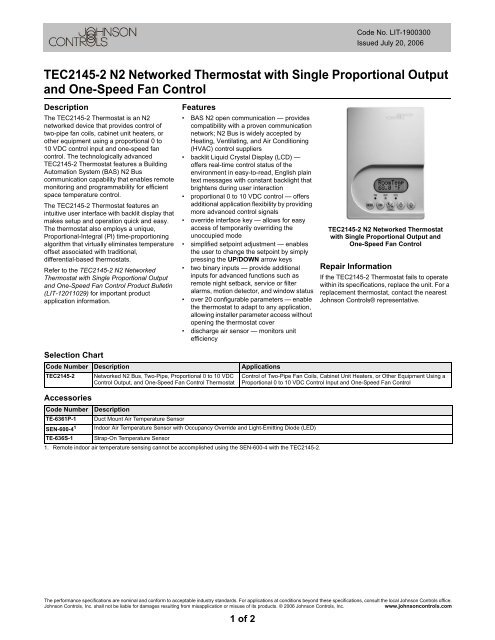 TEC2145-2 N2 Networked Thermostat with Single Proportional ...