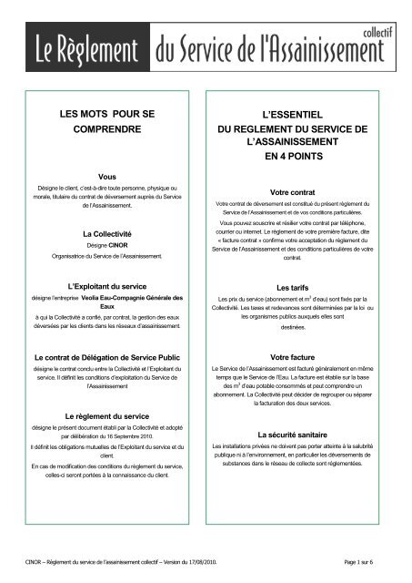 le reglement du service de l'assainissement - Grand Prado