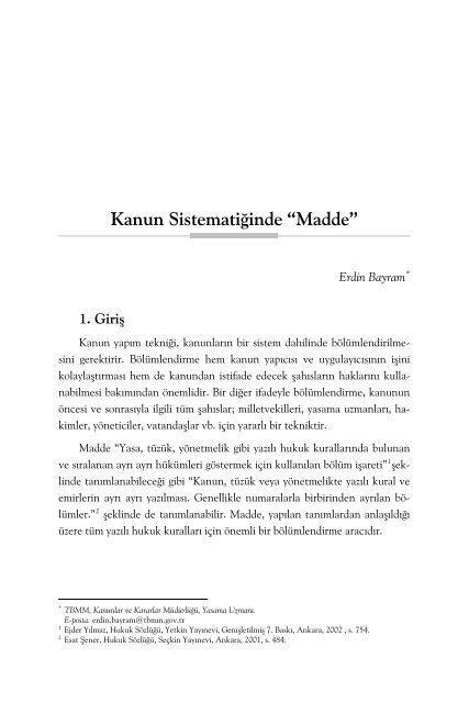 Kanun Sistematiğinde “Madde”