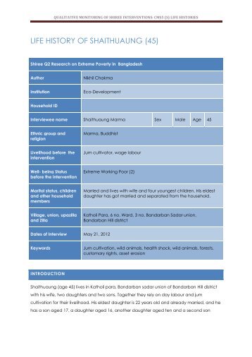 qualitative monitoring of shiree interventions: cms5 (s) life histories