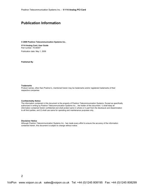 Positron V-114 User Manual (PDF) - VoIPon Solutions