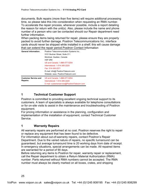 Positron V-114 User Manual (PDF) - VoIPon Solutions
