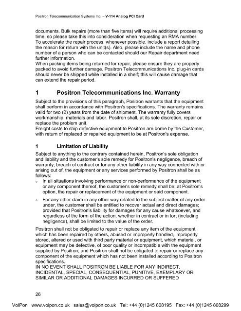 Positron V-114 User Manual (PDF) - VoIPon Solutions