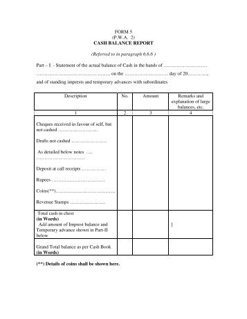 FORM 5 (P.W.A. 2) CASH BALANCE REPORT ... - Ccamoud.nic.in