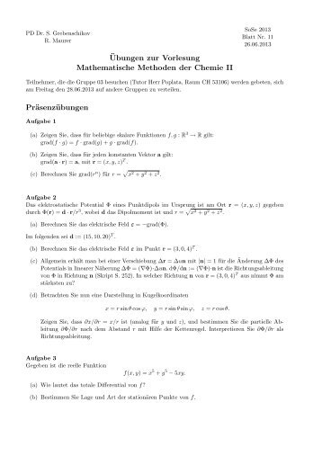 Â¨Ubungen zur Vorlesung Mathematische Methoden der Chemie II ...