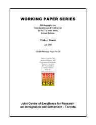 Bibliography on Immigration and Settlement in the Toronto - CERIS