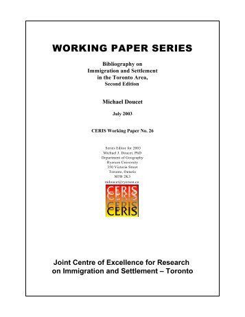 Bibliography on Immigration and Settlement in the Toronto - CERIS