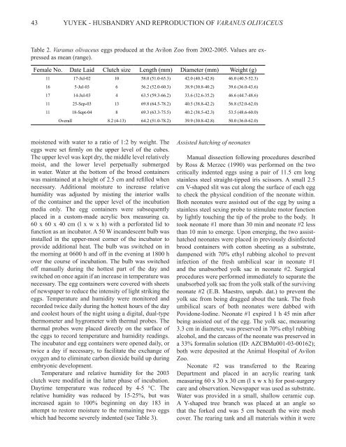 Husbandry and Reproduction of Varanus olivaceus Hallowell ...