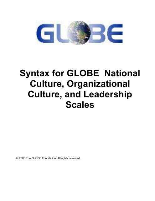 Syntax for GLOBE National Culture, Organizational Culture, and ...