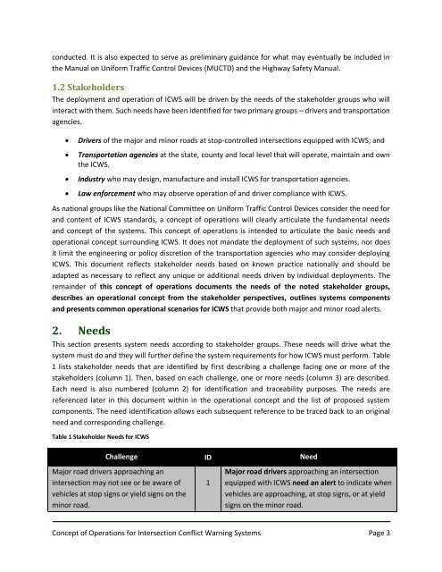 Concept of Operations for Intersection Conflict Warning ... - Enterprise