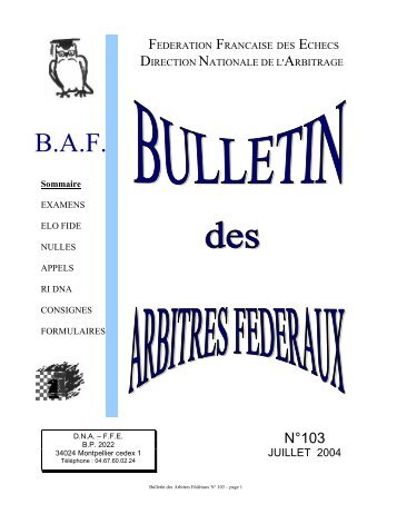 BAF 103 - FÃ©dÃ©ration FranÃ§aise des Ãchecs
