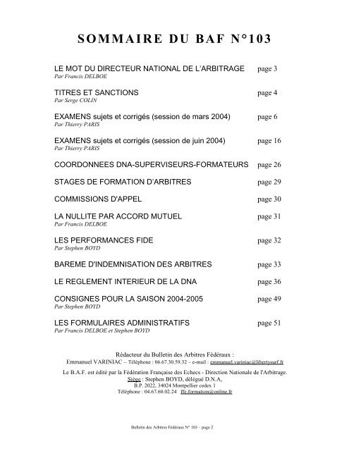 BAF 103 - FÃ©dÃ©ration FranÃ§aise des Ãchecs