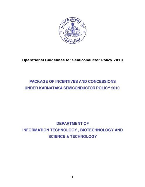 package of incentives and concessions under karnataka ...