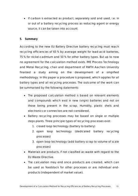 Development of a Calculation Method for Recycling Efficiencies of ...