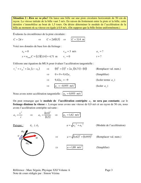 Chapitre 1.12b – L'accélération centripète et tangentielle